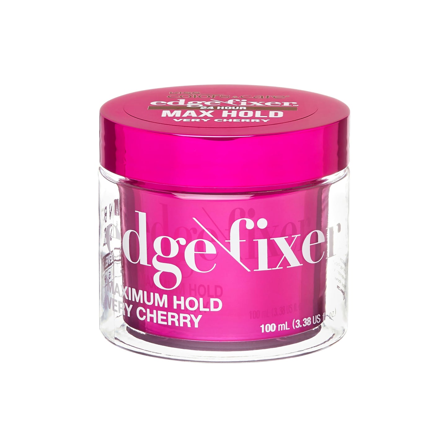 KISS COLORS & CARE Maximum Hold Edge Fixer, Non-Greasy Gel Formula Infused With Biotin B7, 24 Hour Hold, ‘Very Cherry’ Scented, 3.38 Fl. Oz. (100 ml)
