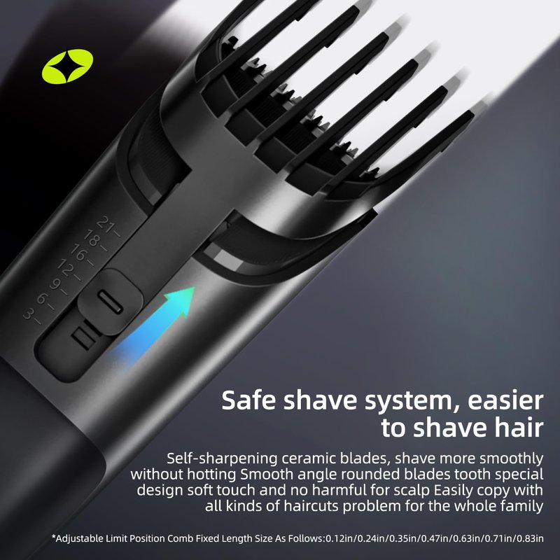 beici Hair Clippers for Men and Kids Adjustable Length Trimmer Haircut Professional Haircuts Tool Grooming 6 Kit LED Screen Display Fast Charge for Family Black
