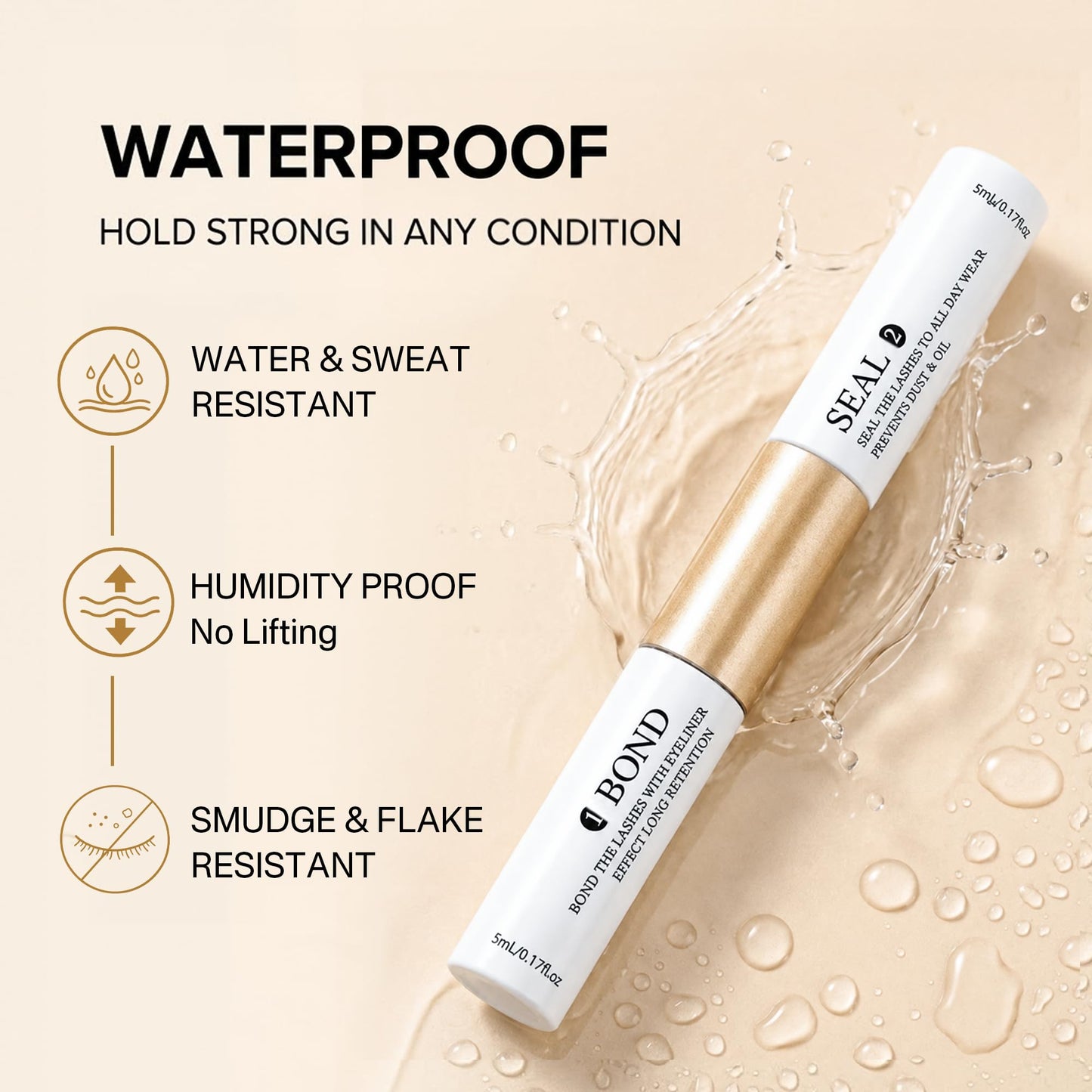 Lash Bond and Seal Waterproof for Lash Clusters, Bond and Seal Lash Glue Strong Hold for 72 Hours, Non-Irritating Lash Glue for Eyelash Clusters, Lash Bond and Seal