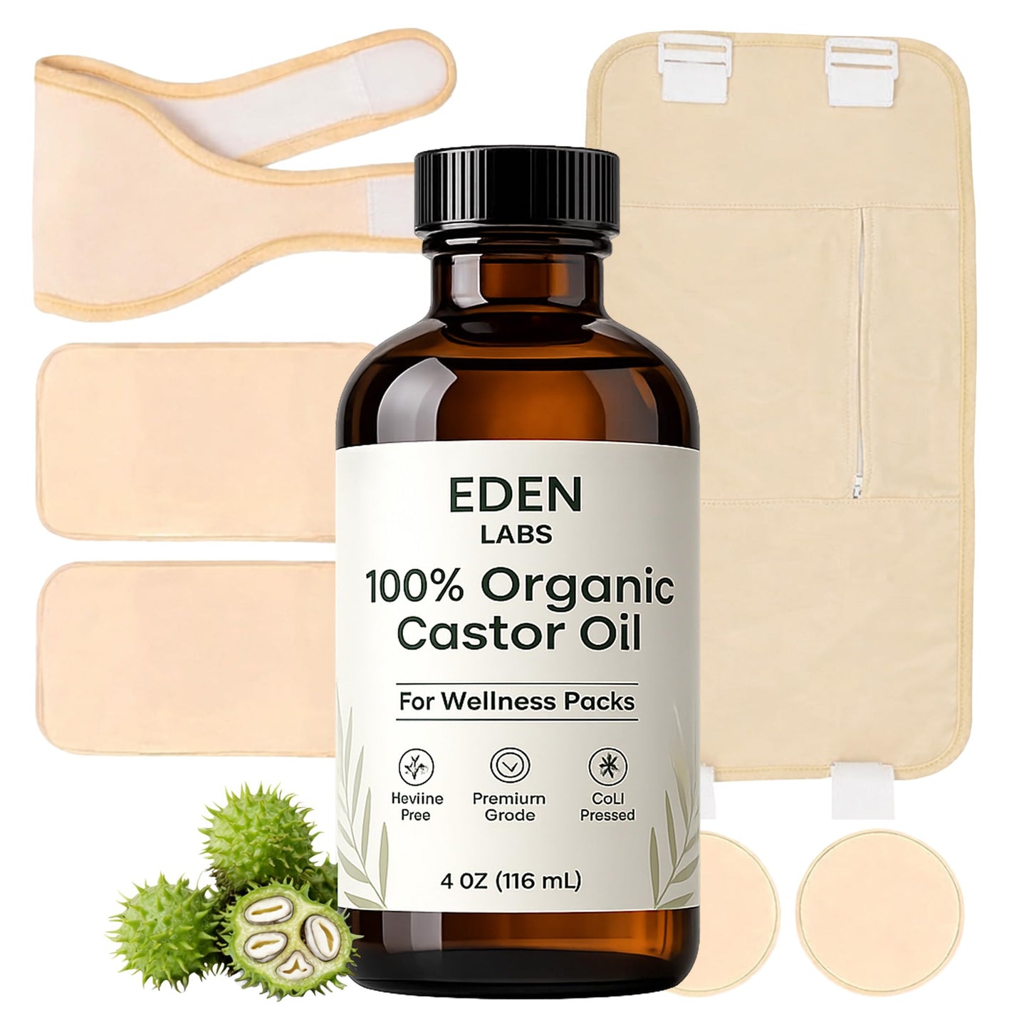 Eden Labs Castor Oil Pack, Reusable Castor Oil Wrap with 116ml, Comfortable Waist Pack for Daily Wellness Routine, Supports Relaxation & Digestive Comfort, Adjustable & Easy to Use