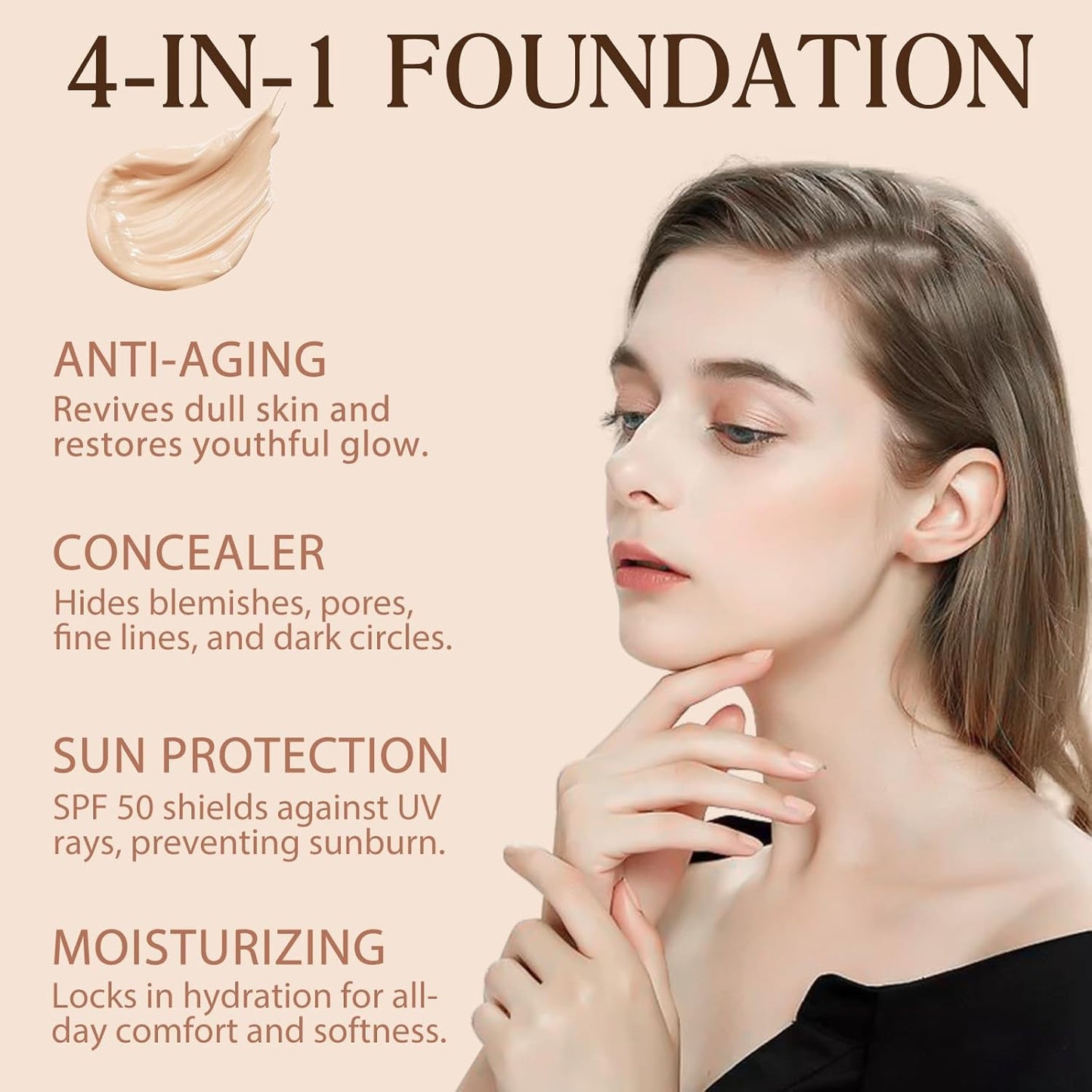 4-in-1 Color Changing Foundation - Medium Spectrum SPF 50+ | Longwearing, Waterproof, Hydrating, 30ml