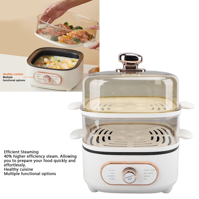 2 Tier Electric Steam Pot, 1200W 10.5L Stackable Multipurpose Cooker Electric Hot Pot 2.5L cooking pot with Steaming Plate for Soup Noodles Oatmeal (US Plug 110V)
