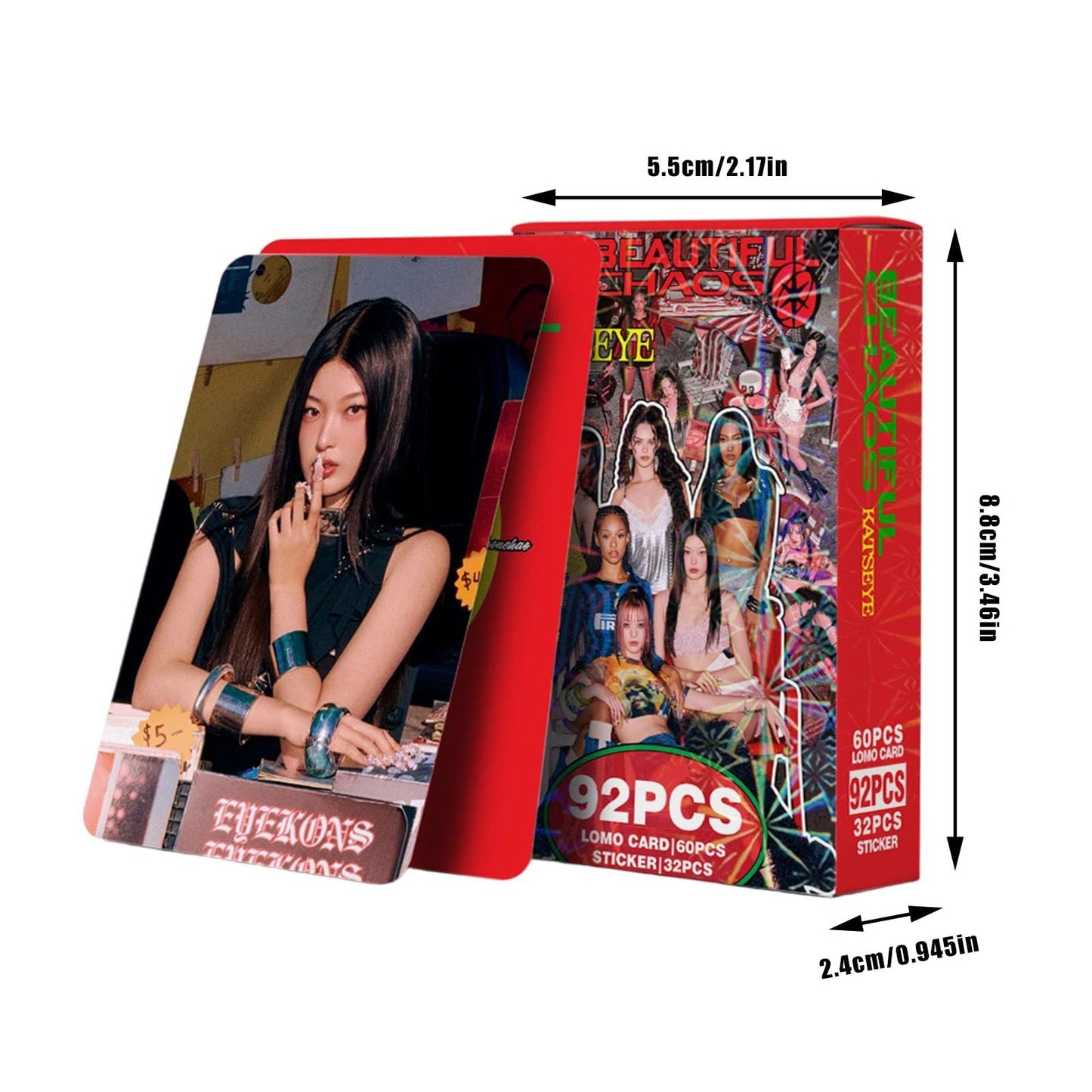 JCCDMZSL Katseye Photocards Beautiful Chaos Album 60PC Lomo Cards+32PC Katseye Stickers Set for Fans