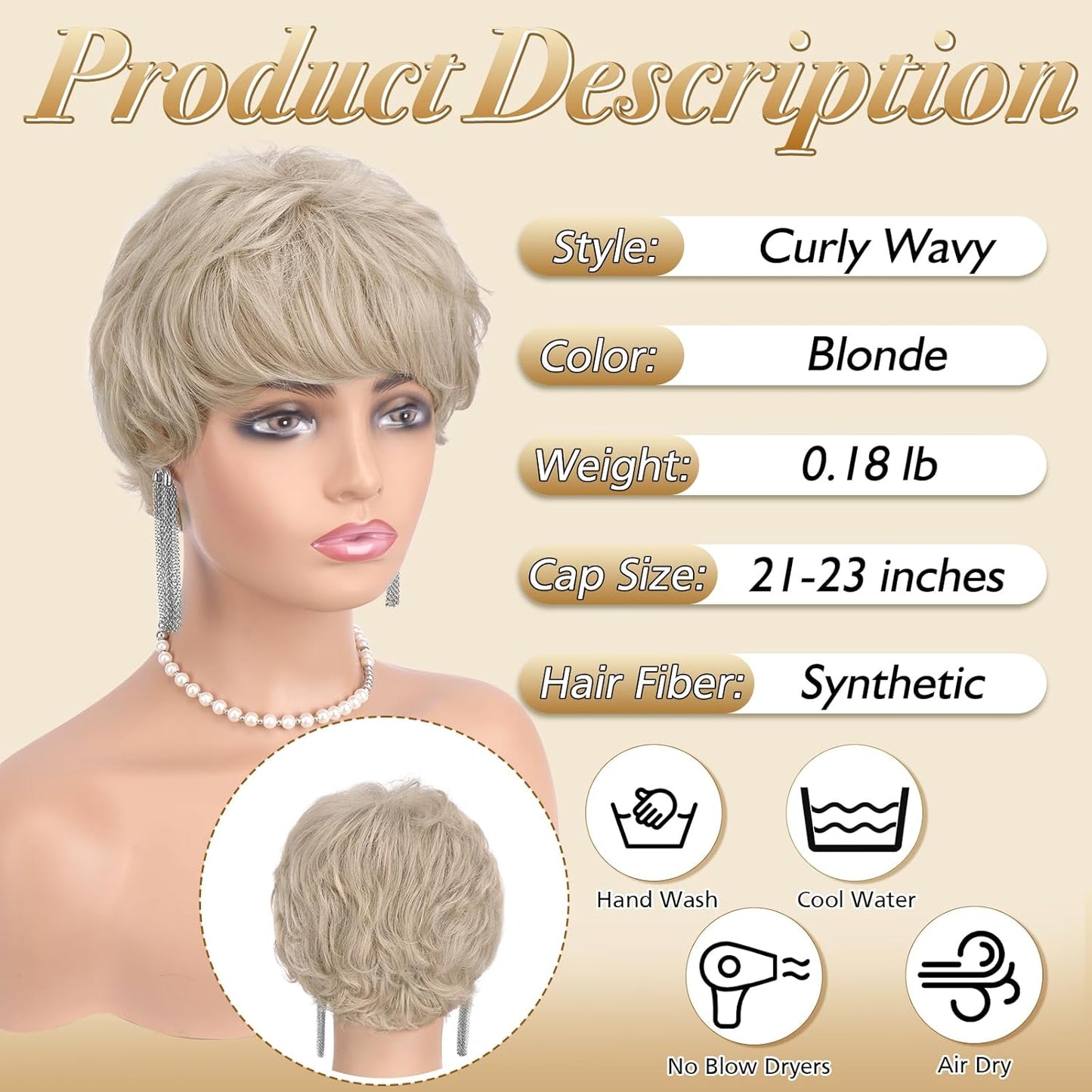 Blonde Pixie Wigs for Women - Short Layered Synthetic Heat-Resistant Hair Wig | Perfect for Daily Wear