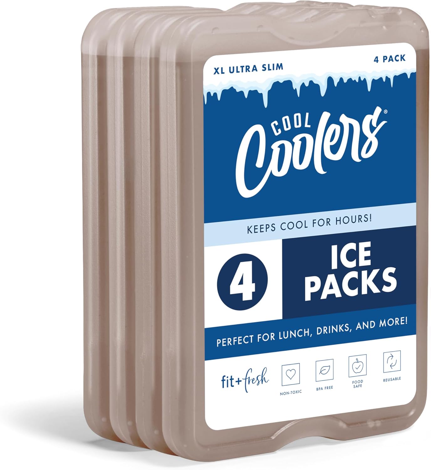 XL Slim Ice Packs - Quick Freeze Reusable Ice Packs for Lunch Boxes & Coolers | 4 Pack