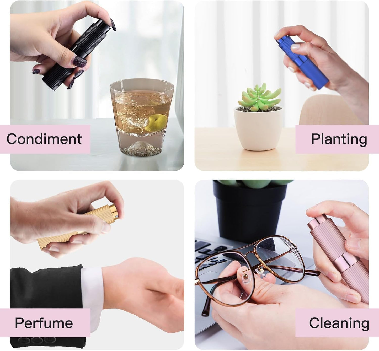 Tekson Travel Perfume Atomizer - 2PCS 8ml Refillable Mini Cologne Spray Bottles | Portable Black & Pink Set