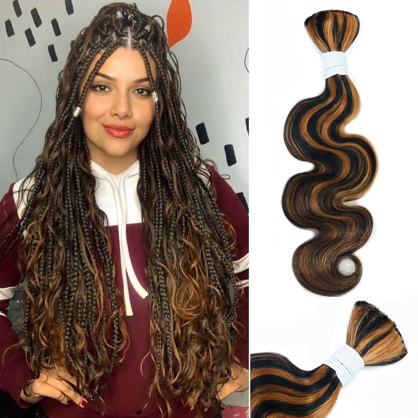 Body Wave Curly 4/27 Human Braiding Hair - 100g One Bundle for Boho Braids | 18 Inch