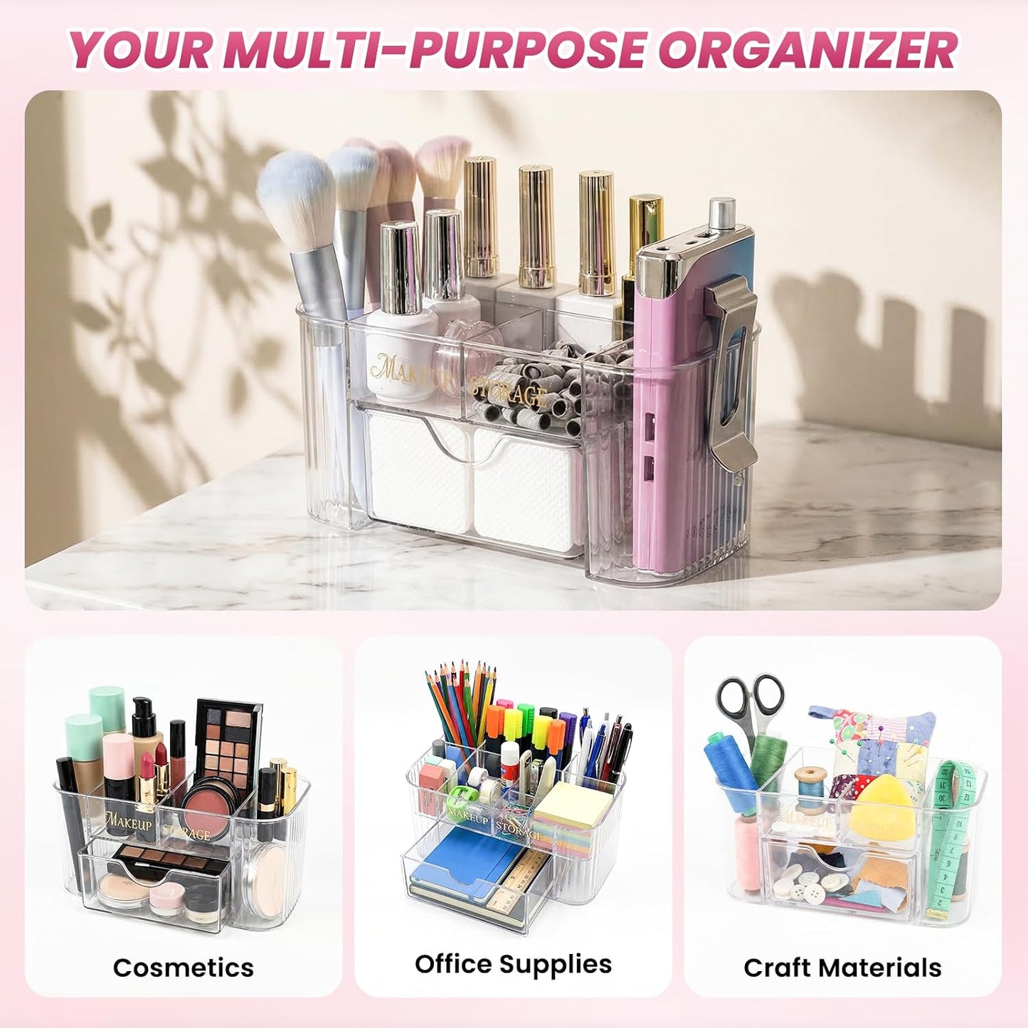 Clear Acrylic Nail Organizer - 6 Compartment Desktop Storage for Nail Art Tools & Makeup | Professional Beauty Vanity Solution