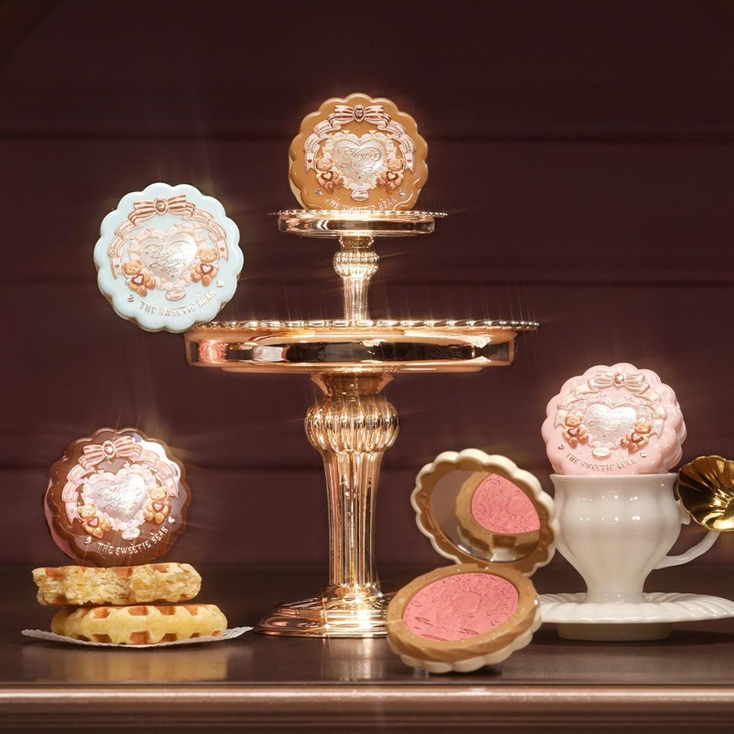Sweetie Bear Collection Silk Satin Blush - Talc-Free Rose Pink Powder, Highly Pigmented & Buildable | 01 Shimmer Soufflé