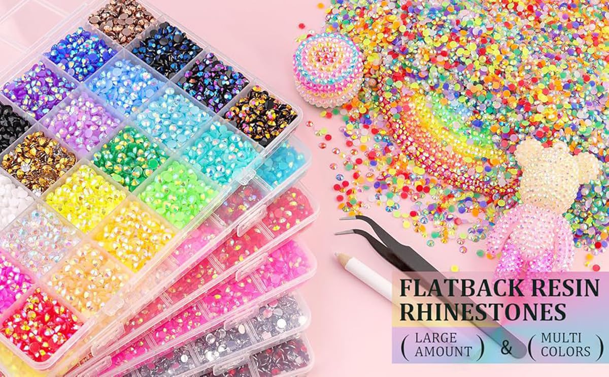40 Colors Resin Jelly Gems Bedazzling Kit, Mixed-Color 3mm Flatback Gems for Diamond Art, Bedazzling Kit with 3Pcs B7000 Glue for Clothing Shoes Nail Mobile Phone Shell Diamond Art
