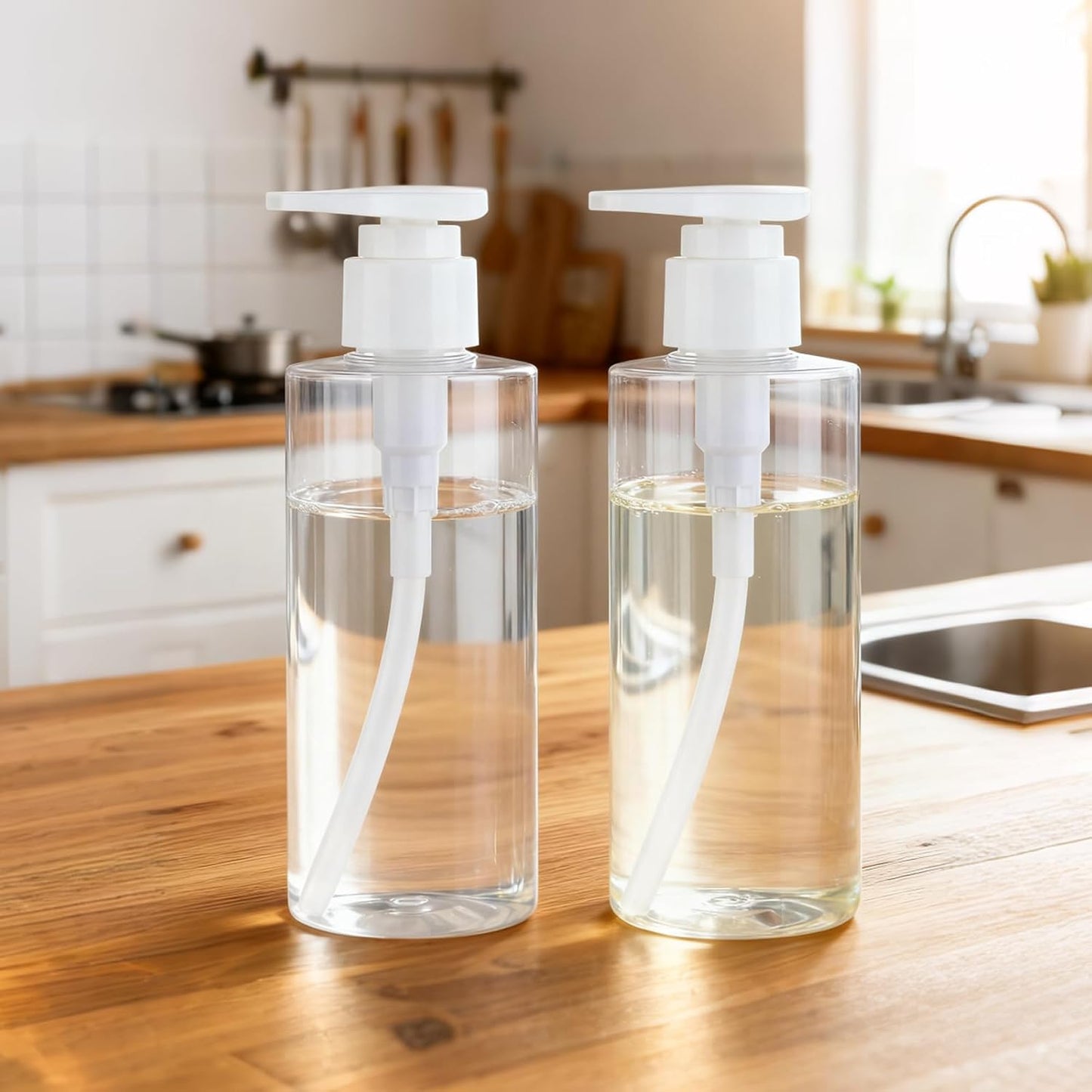 BPA-Free Plastic Pump Bottle Dispenser - 2 Pack Clear Refillable Containers for Lotion & Shampoo