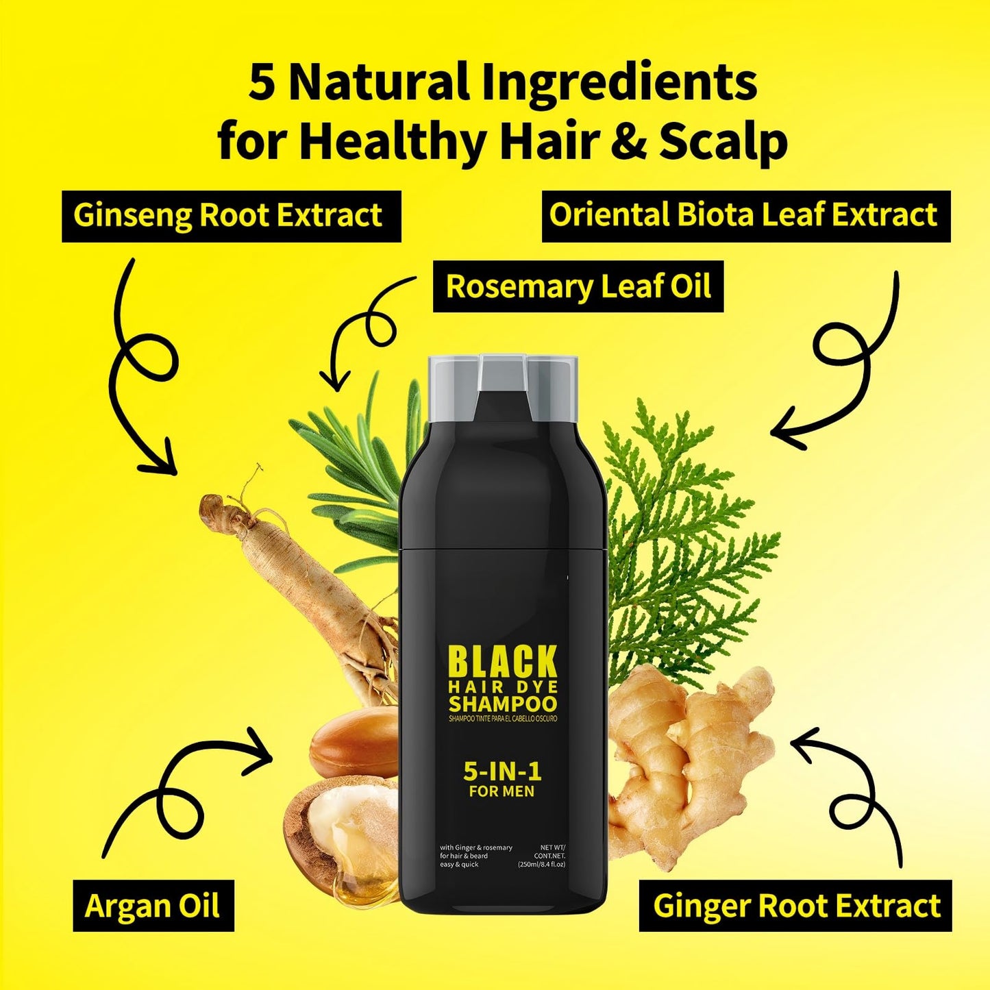 Gowwim Men's Beard Dye & Hair Dye Shampoo - Semi-Permanent Beard Dye Black, 15 Minute Natural Beard & Mustache Coloring Shampoo