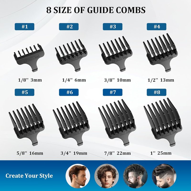 Replacement Guide Comb for Wahl 40mm T-Blade Trimmers - 8 Pack Attachment Guards (1/8" to 1")
