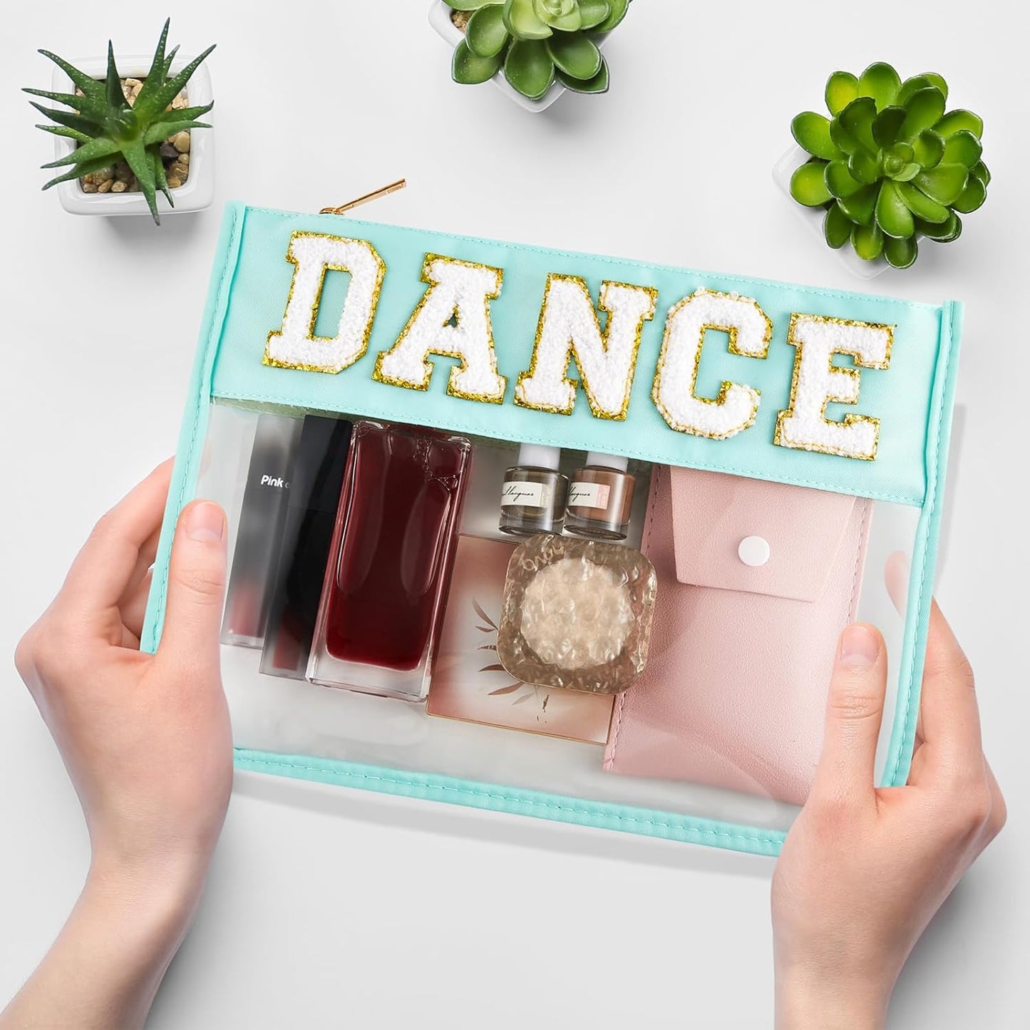 Chenille Letter Dance Patch Makeup Bags - Waterproof PVC Cosmetic Organizer | 6 Pcs Candy Color Toiletry Pouches