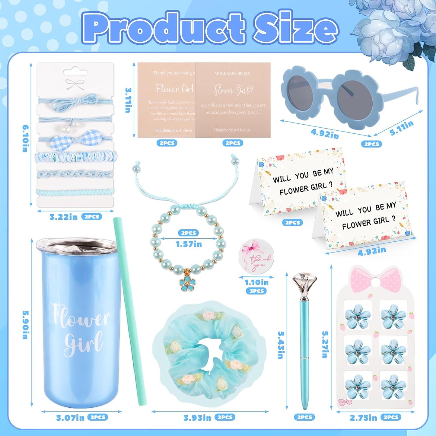 Flower Girl Proposal Gifts Set - 40pcs White Tumbler, Sunglasses, Pearl Bracelet & More | Perfect for Little Girls
