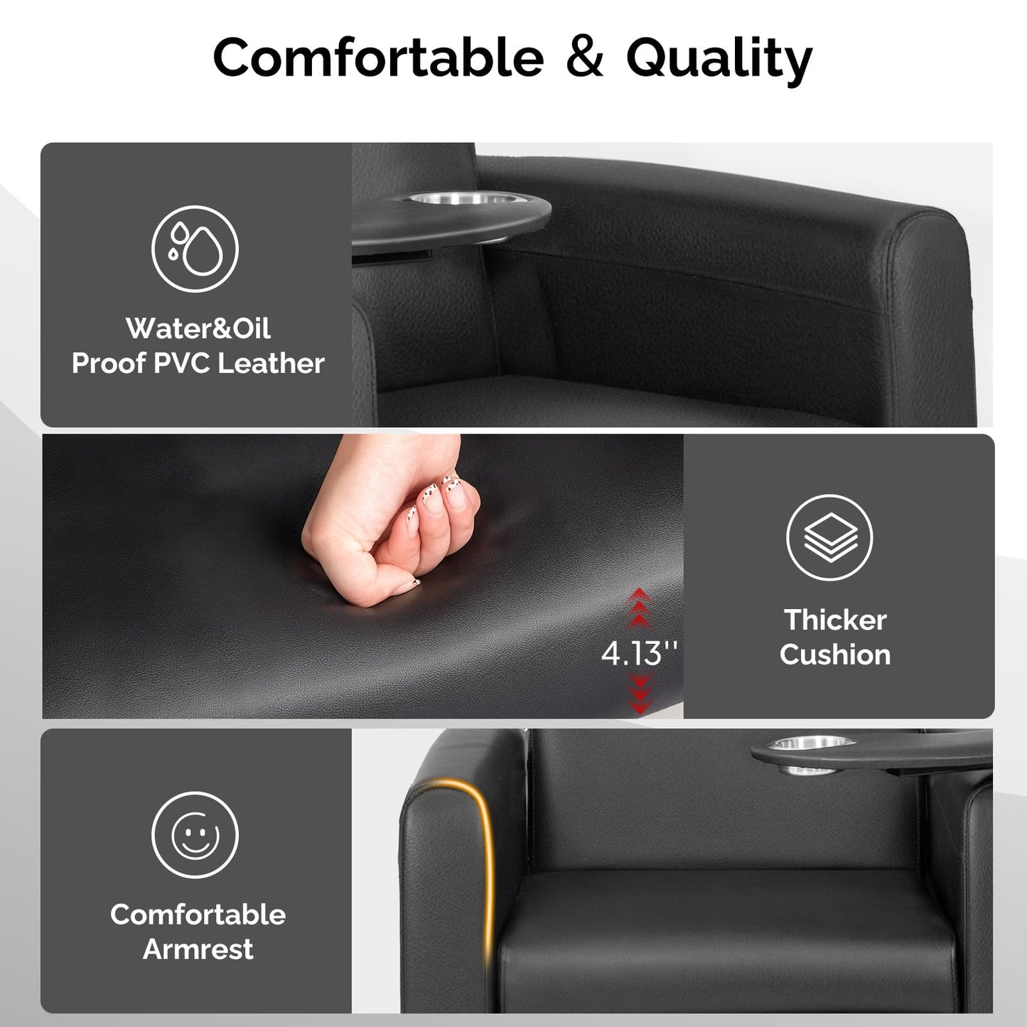 OmySalon Electric Pedicure Chair Pedi Station w/Adjustable Backrest, Movable Cup Holder & Hidden Storage Platform, No-Plumbing Full-Floor Support for Professional Nail Tech Supplies Spa Salon (Black)
