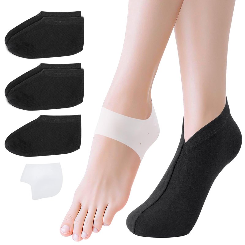 Segbeauty 6 Count Sleep Lotion Cotton Socks for Women, 1 Pair of Silicone Heel Protector for Dry Feet, Moisturizing Socks for Cracked Heel Repair, Overnight Spa Feet Care Kit for Women Moisture Sock