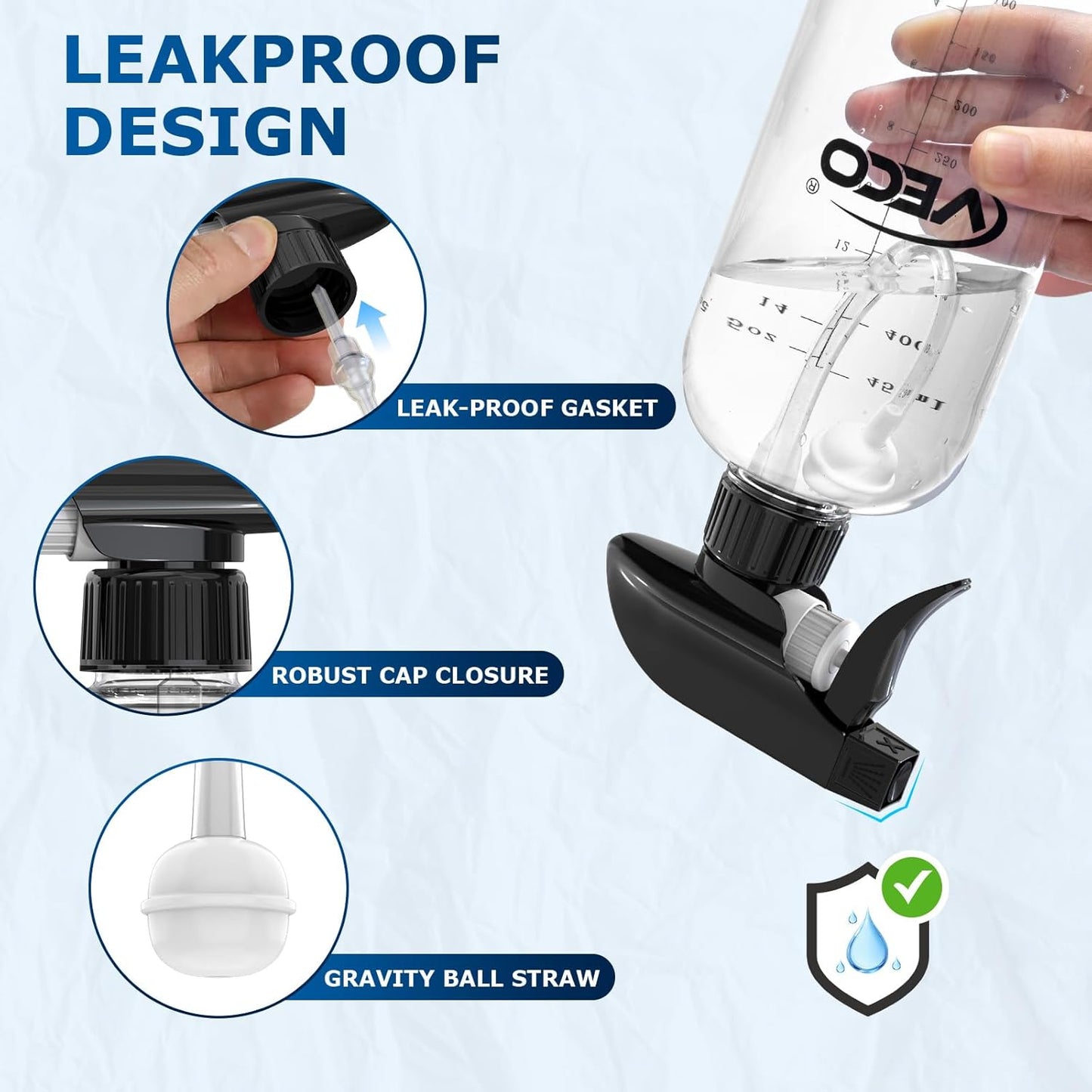 Veco Graduated Spray Bottles - 500mL (17oz) Leak-Resistant 360° Any-Angle Spraying | Perfect for Cleaning, Plants, Hair & Pets