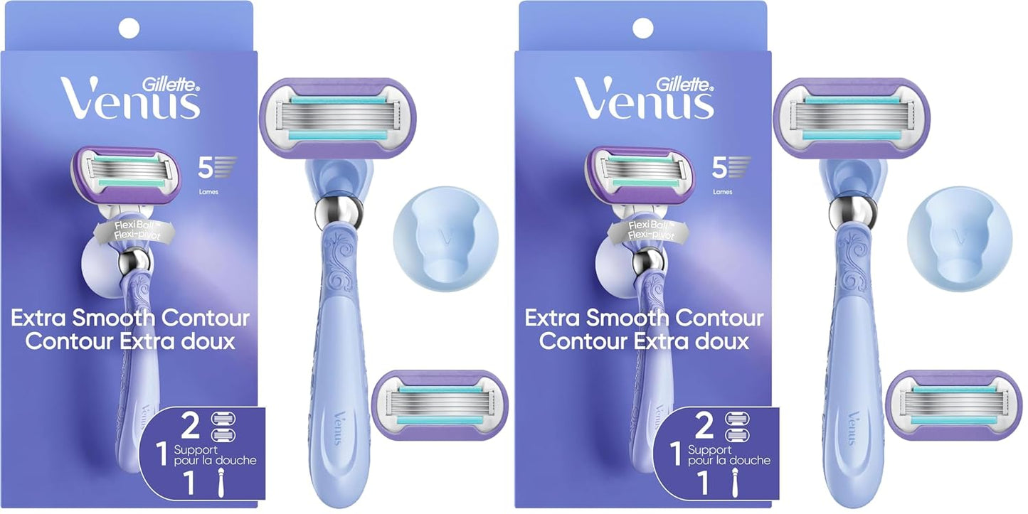 Gillette Venus Women's Razor - Extra Smooth Contour with 5-Blade Refills & Flexiball Handle | 1 Handle + 4 Refills