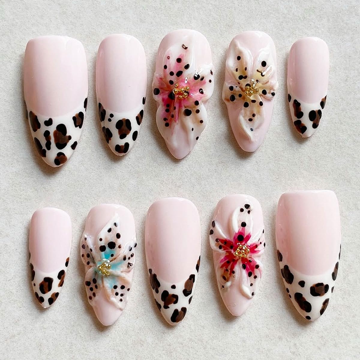 Press-On Almond Nails - Blue & Yellow Fruit Design | Reusable 30-Piece Nail Kit for Spring & Summer Manicure