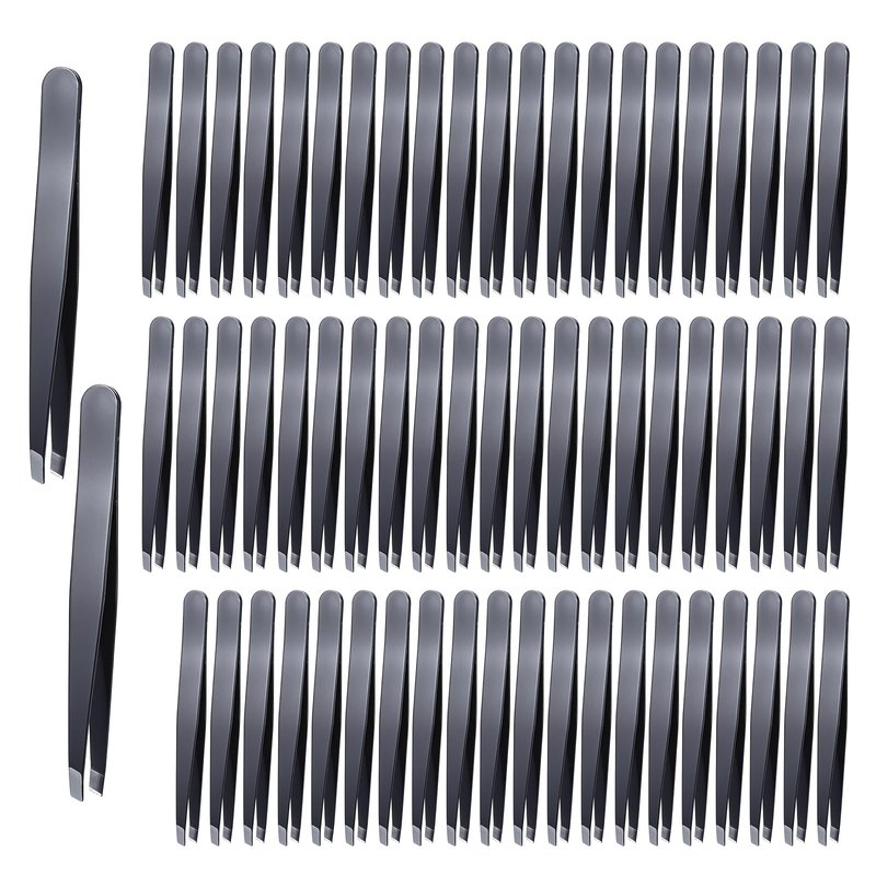 64 Pieces Eyebrow Tweezers Bulk for Women Men, Precision Stainless Steel Slanted Tweezers Mini Tweezer for Brow, Facial Hair & Ingrown Hair Removal, Plucking Blackhead