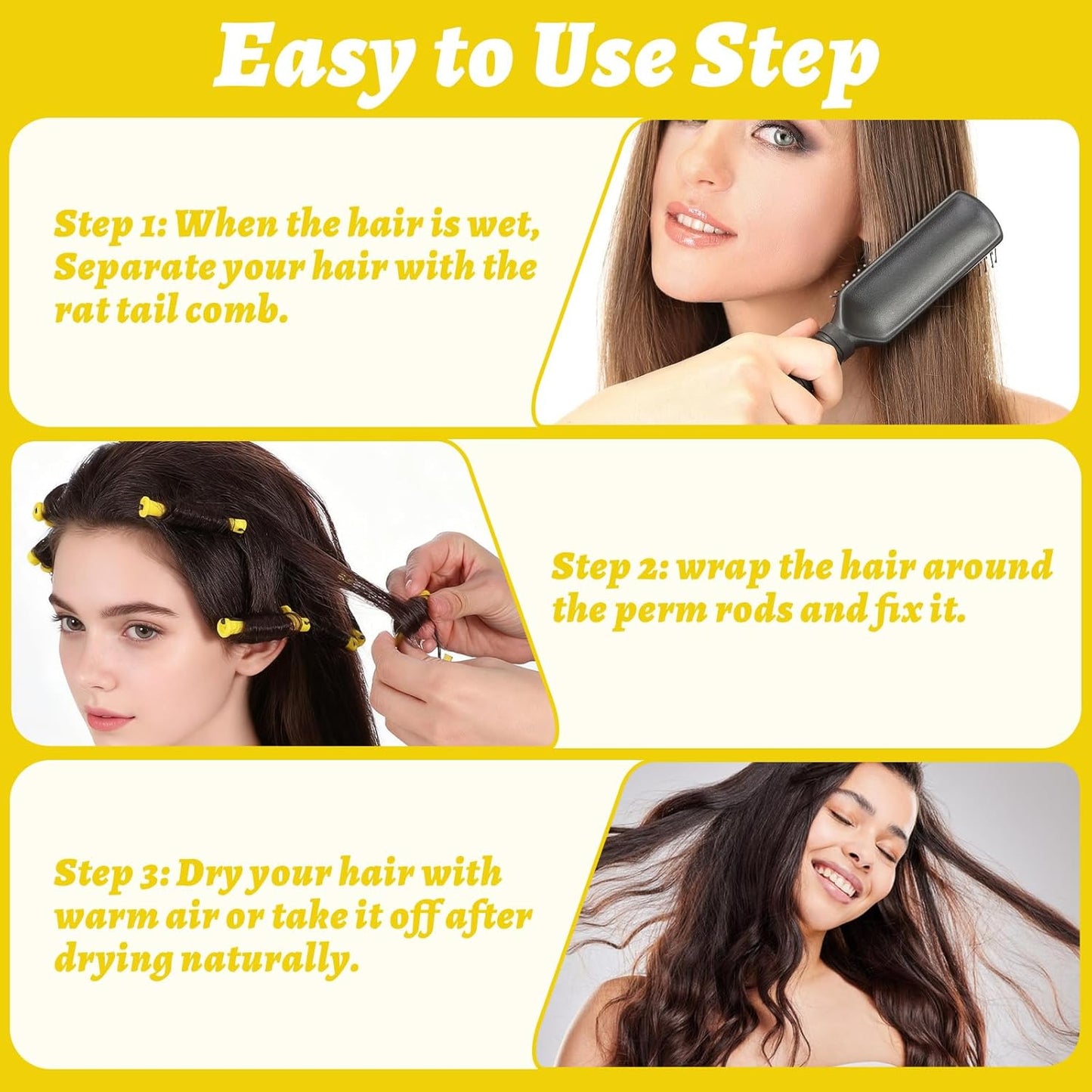 Sibba 60-Piece Hair Perm Pods Set | Plastic Cold Wave Curlers for Salon & Home Use - Yellow