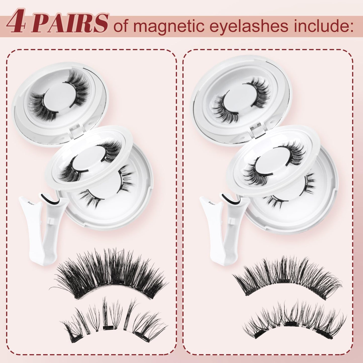 Higu clace Magnetic Eyelashes 4Pairs Magnetic Eyelashes with Applicator Soft Magnetic Lashes Natural Look Wispy Magnet Lashes Without Eyeliner Easy to Wear and Remove(DJCX-B04）