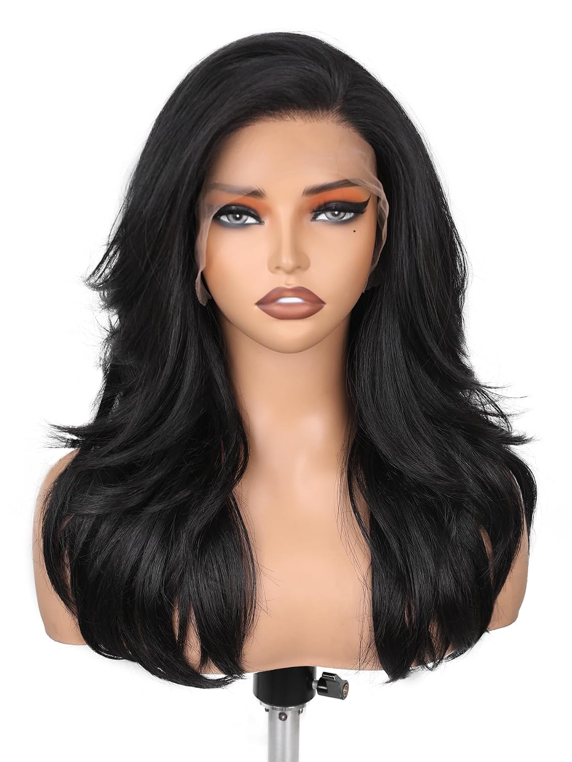 13x6 Synthetic Lace Front Wig - 18 Inch Blonde Layered Glueless Design | Pre-Plucked Hairline, Natural Density, Ombre Ash Blonde