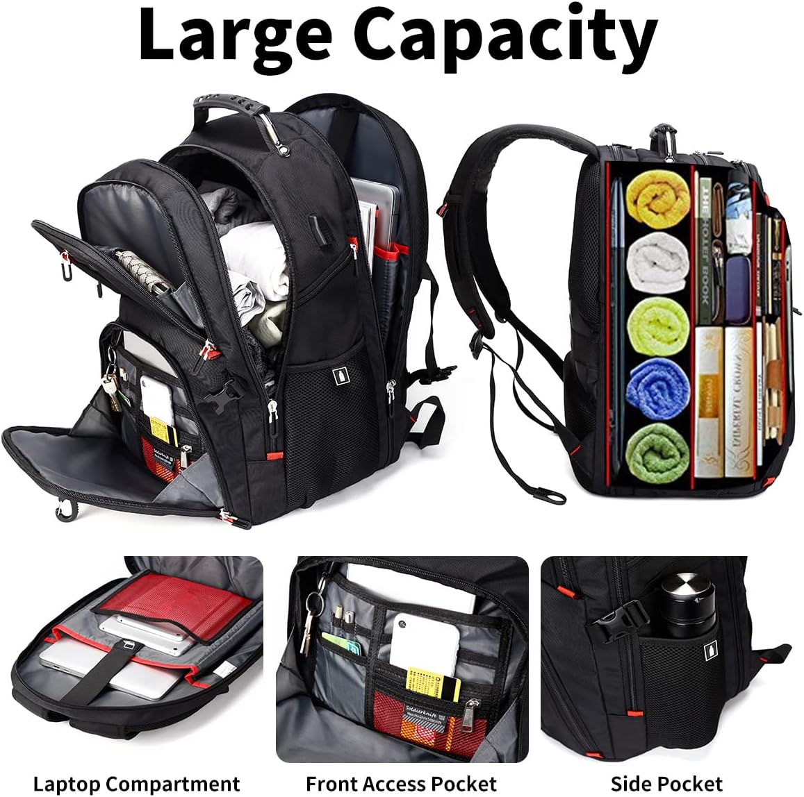 SHRRADOO Extra Large 50L Travel Laptop Backpack - Airline Approved, Fits 17 Inch Laptops | Black