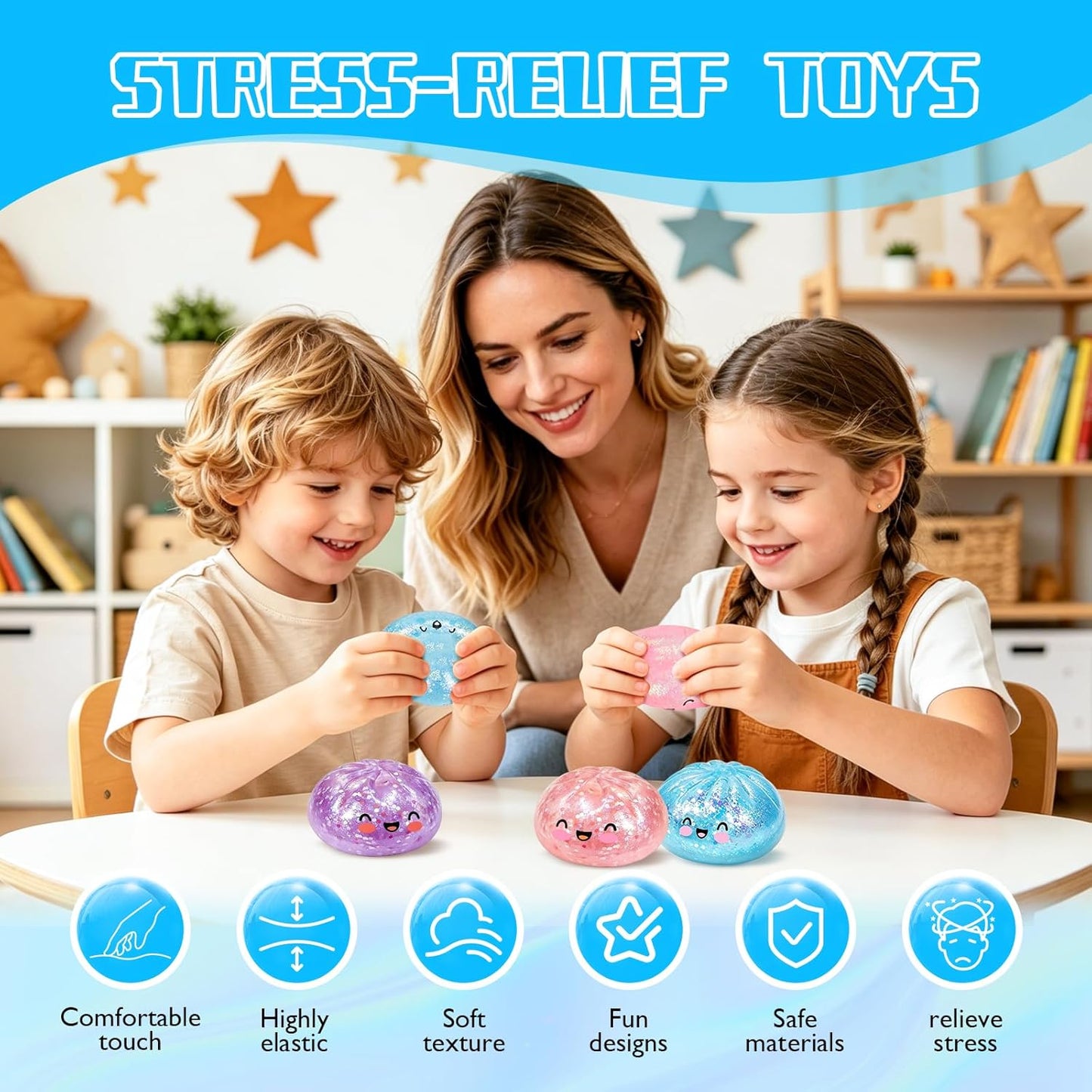 Glitter Dumpling Squishy Box | Realistic Fidget Toy for Anxiety Relief - Large Blue Squishies for Teens & Adults