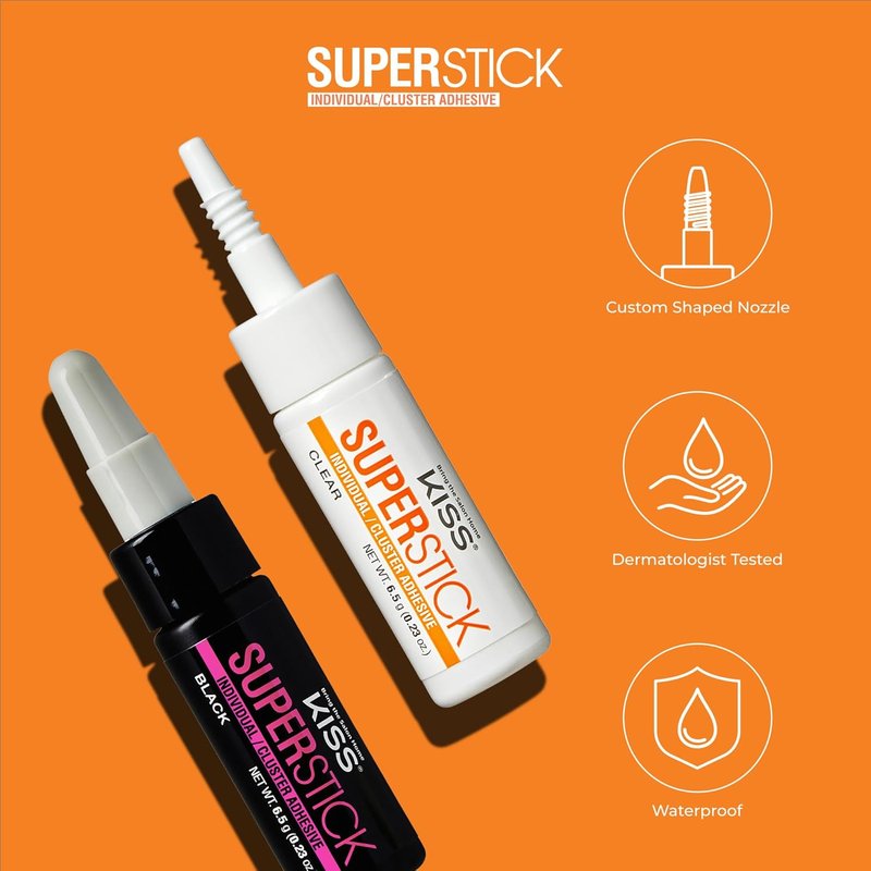 Kiss Individual Lash Cluster Adhesive - Gentle Waterproof Formula with Cactus & Witch Hazel | 7-Day Hold, 6.5g Black