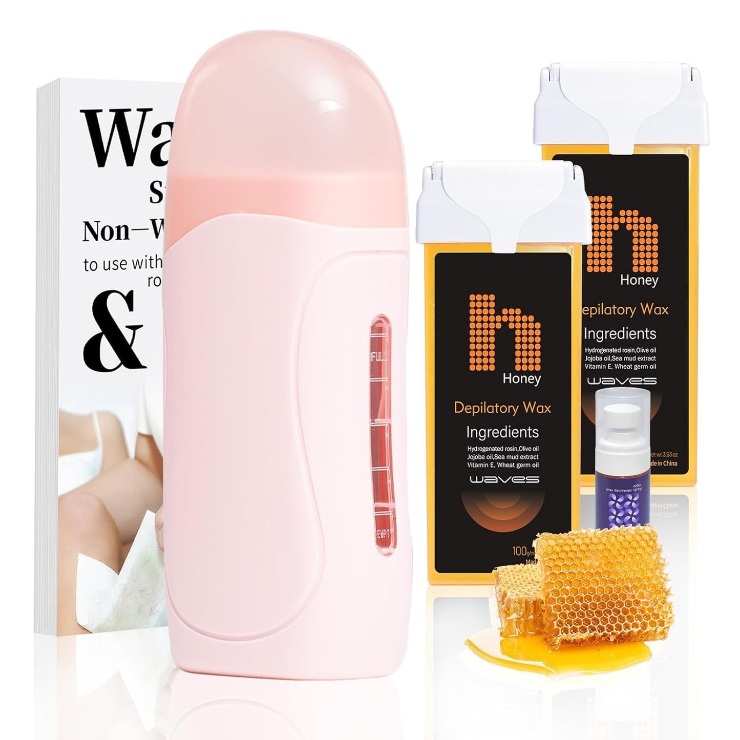 Waxpro Roll On Wax Kit for Women - Easy to Use - At-Home Hair Removal for Body (Arms & Legs) with 2 Wax Roller Cartridges & 50 Strips (Pink)