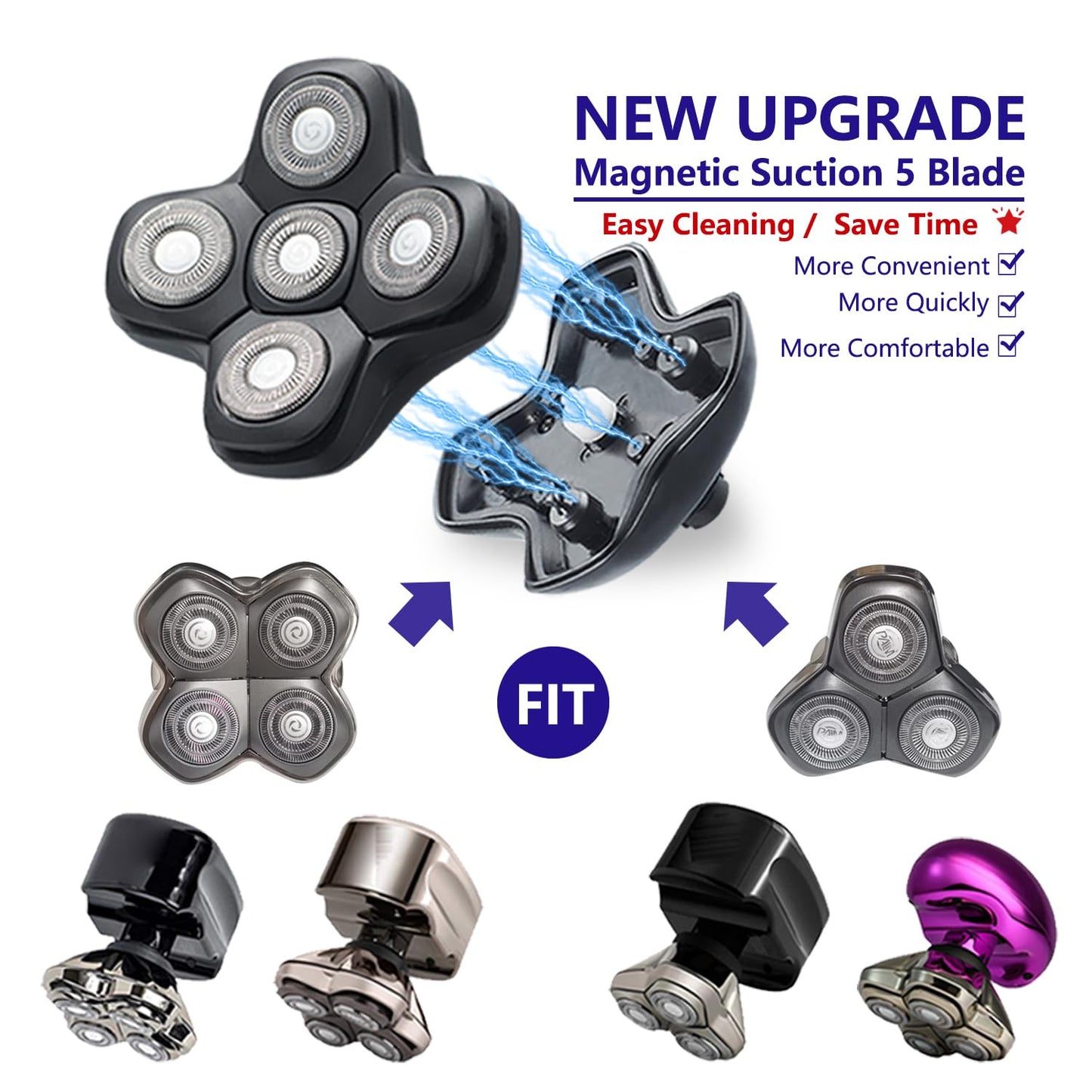 HONTEC New Upgrade 5 Head Shaver Replacement Heads for Skull Shaver, Pitbull, Palm and Butterfly Kiss Shavers