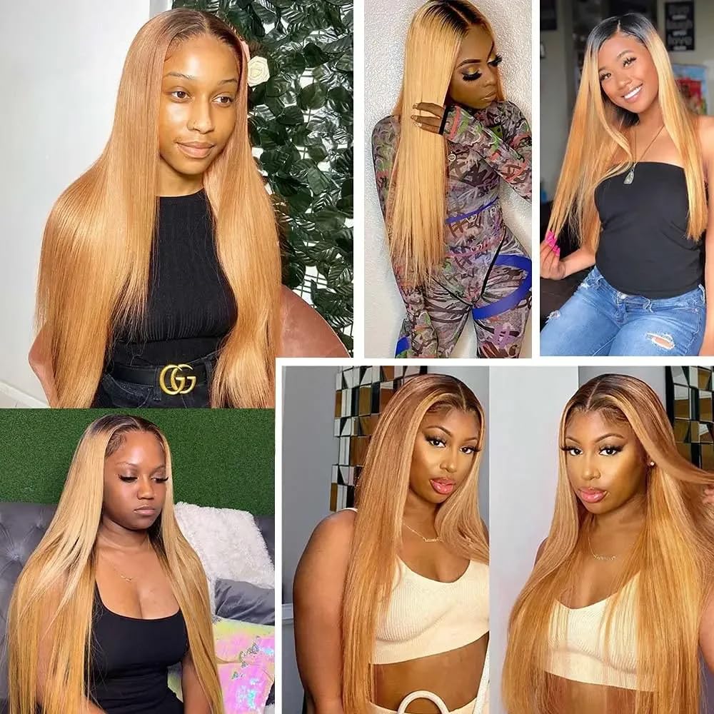 Ombre Straight Bundles 1b/27 Human Hair Bundles 24 26 28 Inch Honey Blonde Bundles 8A Grade Brazilian Virgin Remy Blonde Human Hair Bundle