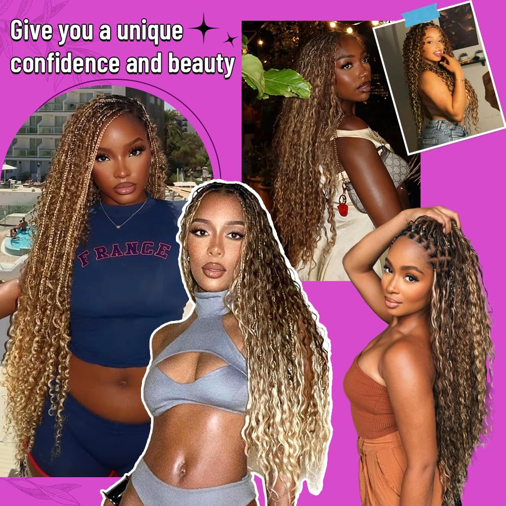Human Braiding Hair for Boho Braids 120g Highlight Boho Bulk Human Hair for Braiding Curly Deep Wave Bundles Ombre Human Hair Bundles Wet and Wavy Bohemian Braids No Weft 3 Bundles 4/27 Color 22 Inch