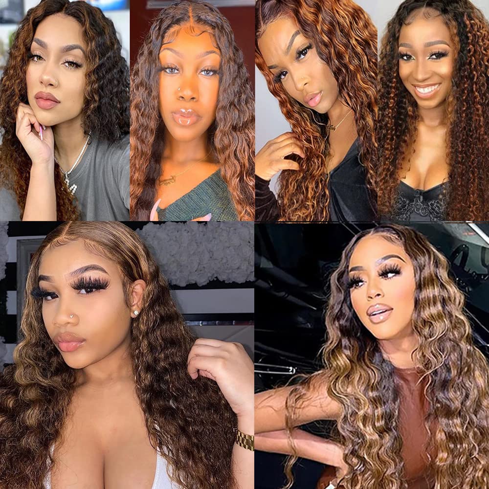 22 22 22 Inch P4/30 Brown Bundles Human Hair Deep Wave 3 Bundles 100 Grams/Bundle 10A Grade Unprocessed Brazilian Virgin Hairs Highlight Chocolate Brown Bundles Weaves Hair Extensions For Women