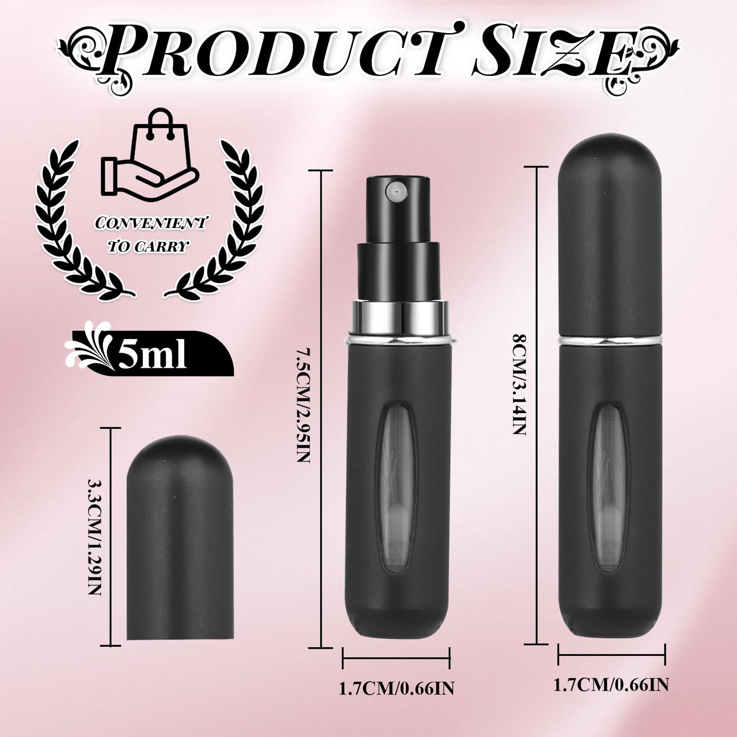 5ML Mini Perfume Travel Refillable, Refillable Perfume Atomiser, Spray Bottles, Portable for Travel Holiday, Outdoor Activities and Business, Black
