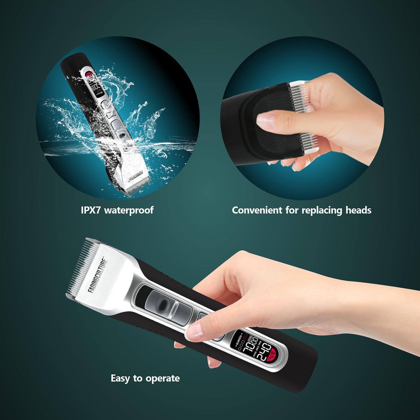 The Fadify 2.0 Cordless Hair Clippers for Men, 7000RPM Professional Barber Clippers Detachable Inclined Blade, Mens Hair Clippers Fading Culture Hair Trimmer Cutting Kit Rechargeable LCD Men Boy Gift
