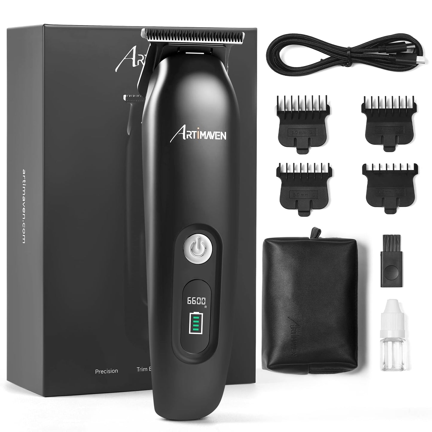 Artimaven Beard Trimmer for Men, USB-C Cordless Beard Trimmer with DLC Precision Blade, 150-Min Runtime, Compact Lightweight Travel Trimmer for Beard, Detail & Body Grooming with Toiletry Bag