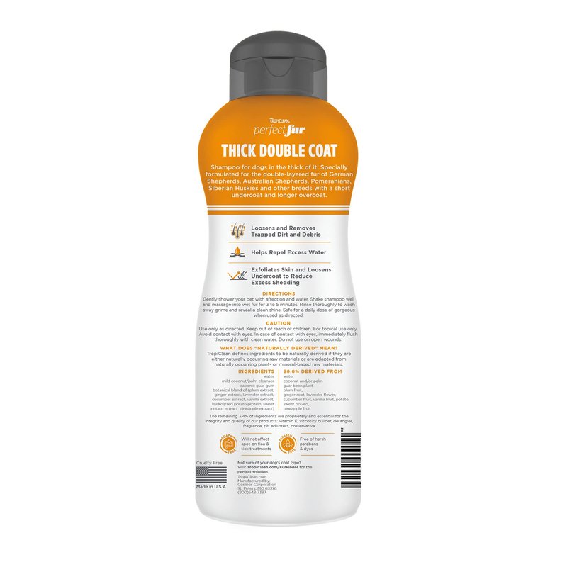 TropiClean Perfect Fur Detangling and Deshedding Dog Shampoo for Breeds with Thick Double Coats, Natural Moisturizing Shampoo, Puppy Safe, 16oz.