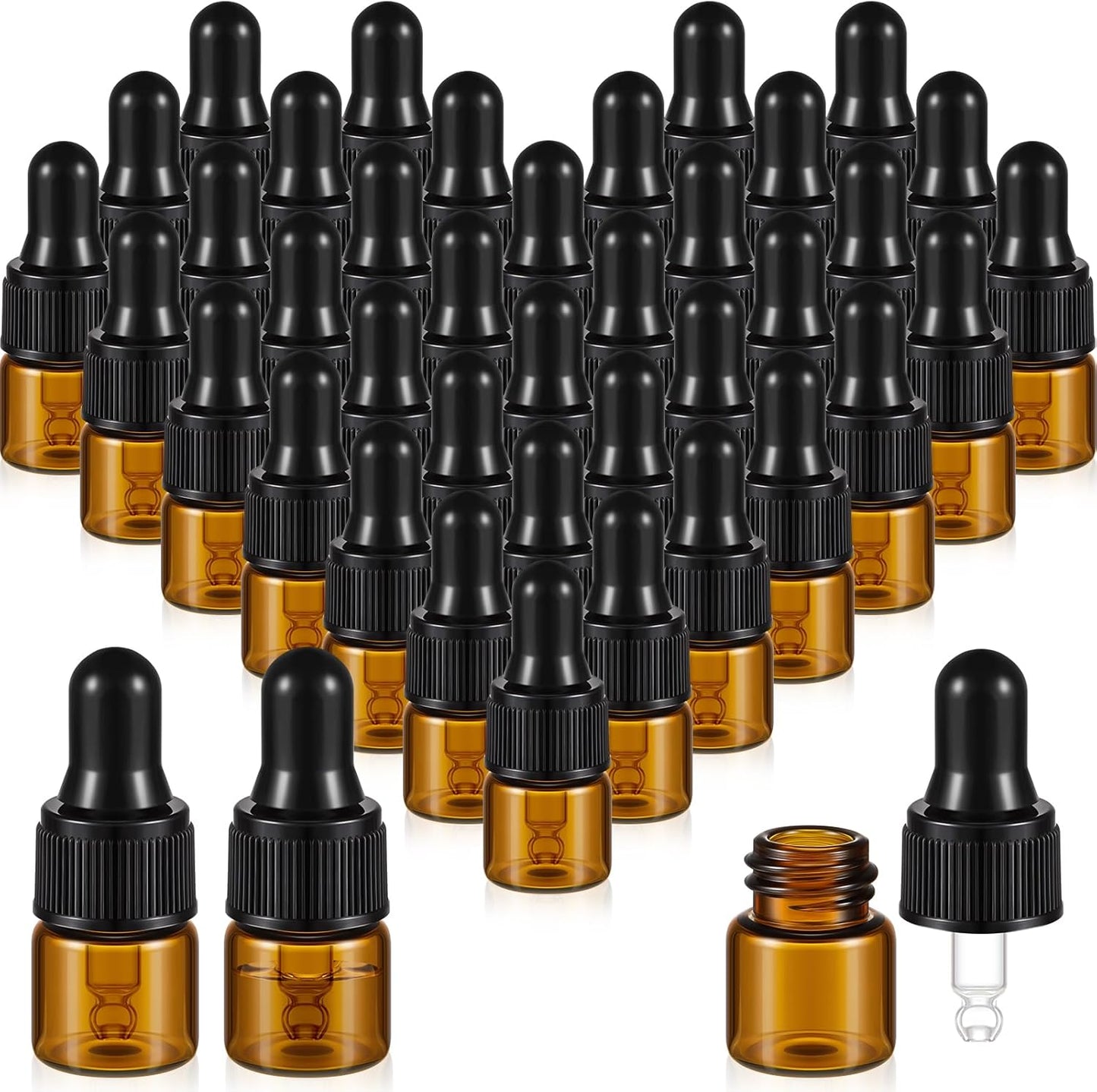 Mini Glass Oil Dropper Bottles - 100 Pcs 1 ml Clear Essential Sample Containers | Travel-Friendly Perfume Vials with Caps