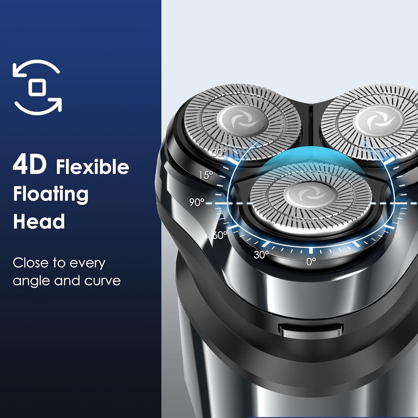 Rechargeable Electric Shaver for Men - IPX7 Waterproof Rotary Razor with 4D Floating Head | Travel-Friendly, Cloudy Grey