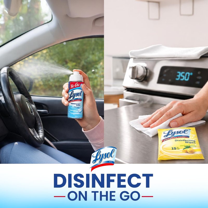 Lysol To Go Bundle - 1.5 Ounce Crisp Linen Disinfectant Spray and Lemon Lime Disinfecting Wipes Flat Pack