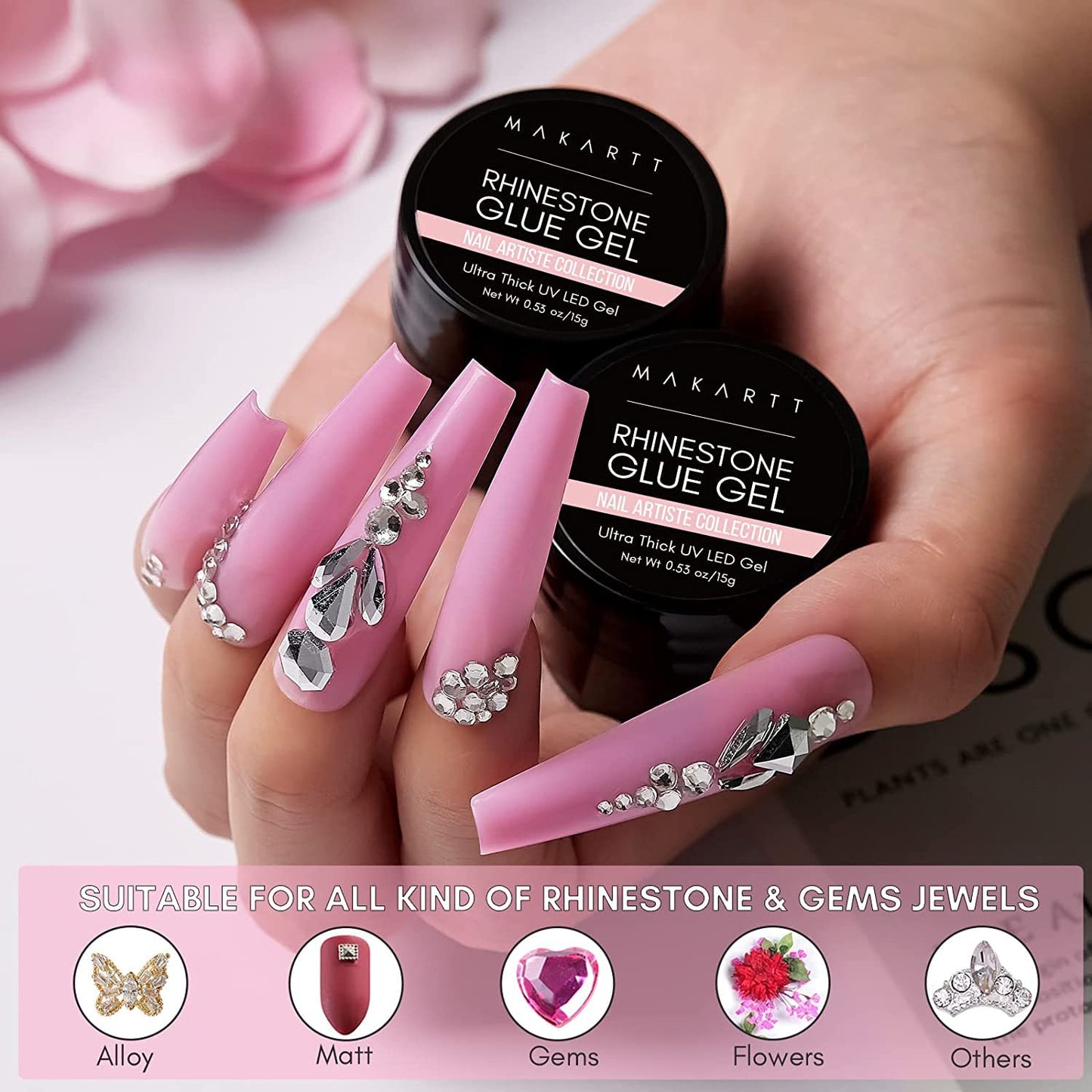 Nail Rhinestone Glue Gel - Super Strong Adhesive for Nail Art | 15ml Clear Gel with Brush Pen