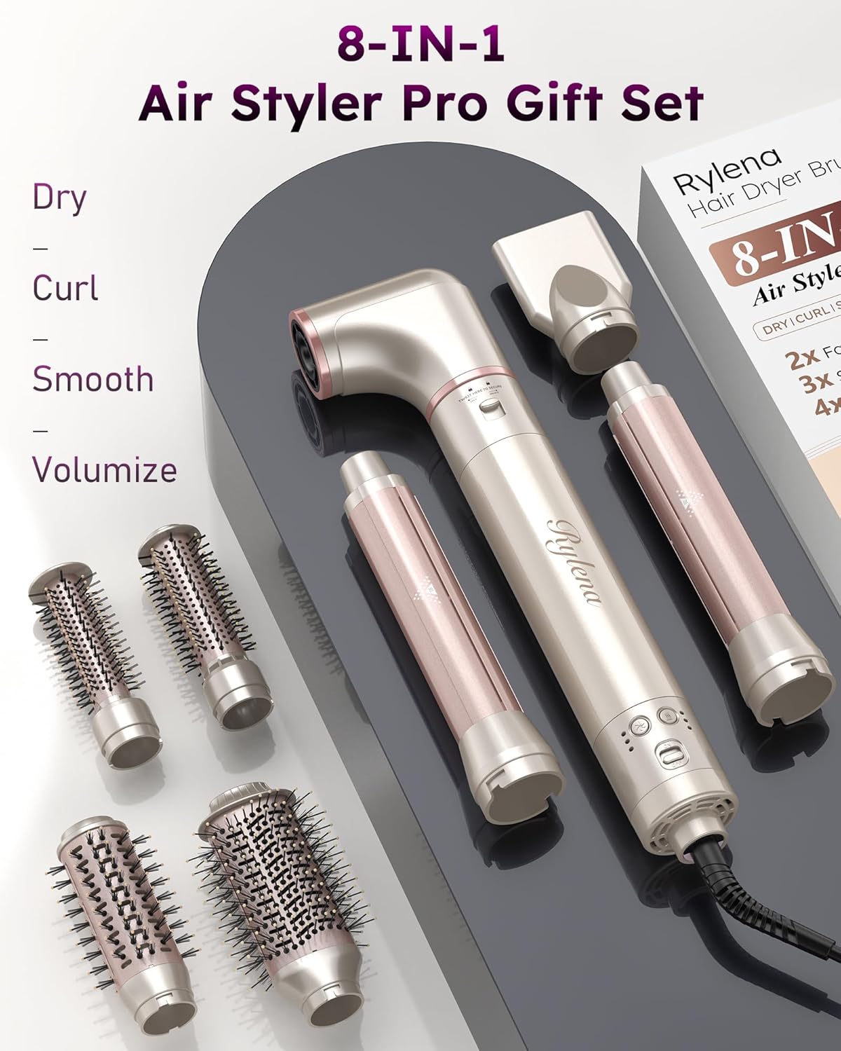 8-in-1 Air Styler Pro - Hair Dryer Brush & Auto-Wrap Curlers | High-Speed 110,000 RPM Motor, No Heat Damage Gift Set for Women