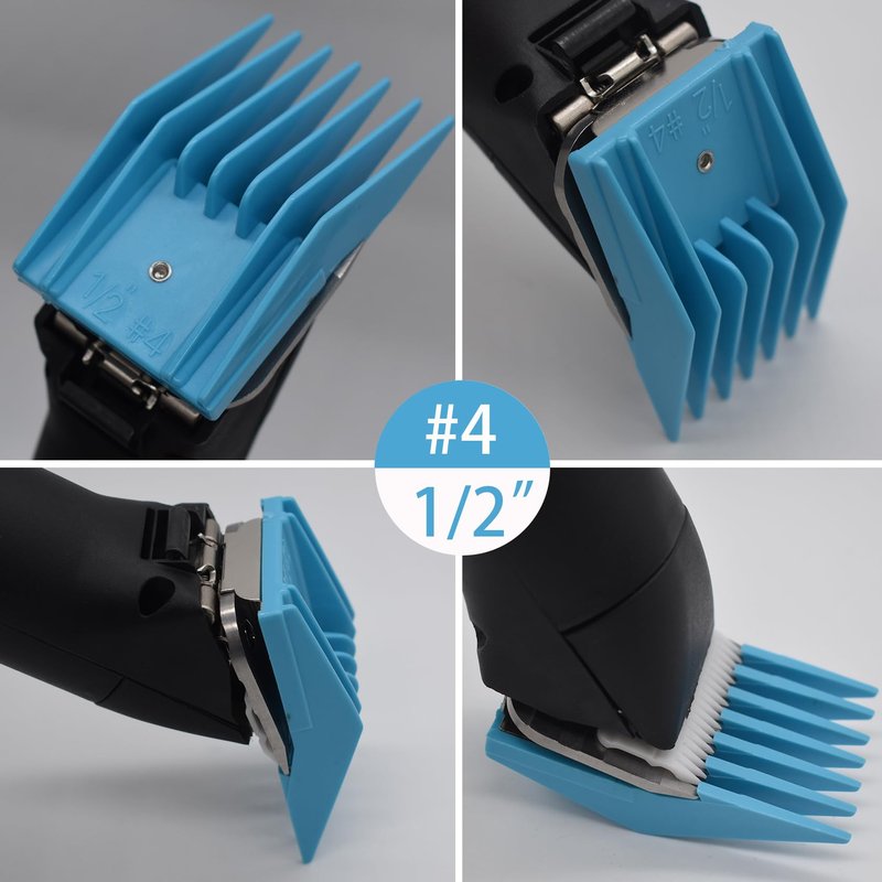 4 Pieces Professional A5-Style Animal Clipper Attachment Guard Guide Cutting Combs Set 76926-900, 1/8", 1/4", 3/8", 1/2", Compatible with Oster Classic 76 A5 Andis AG BG Wahl KM Pet Groomers (Blue)
