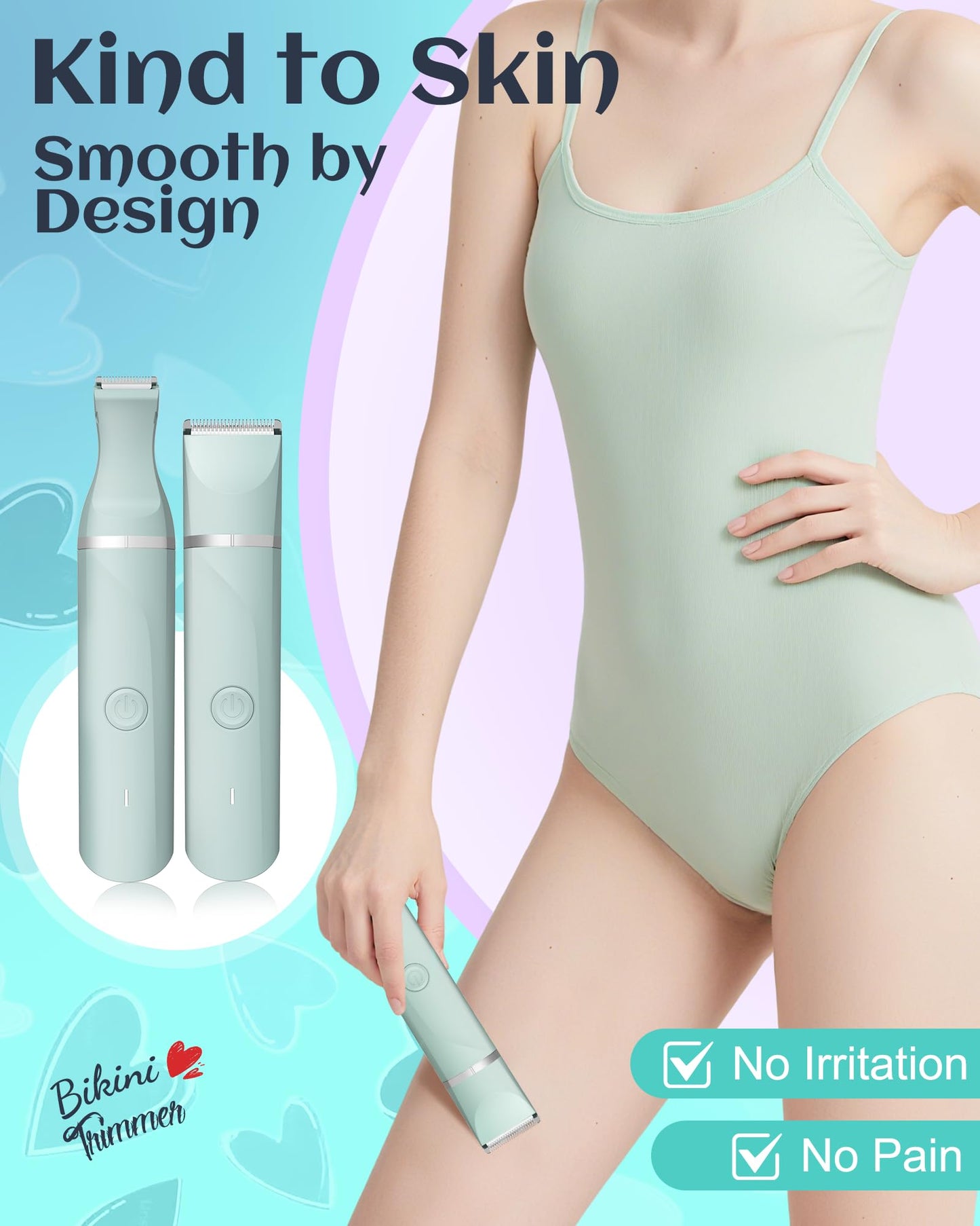 Bikini Trimmer for Women,Rechargeable Ladies Bikini Hair Trimmer Removal with Snap-in Ceramic Blades IP7X Washable Head,Pink