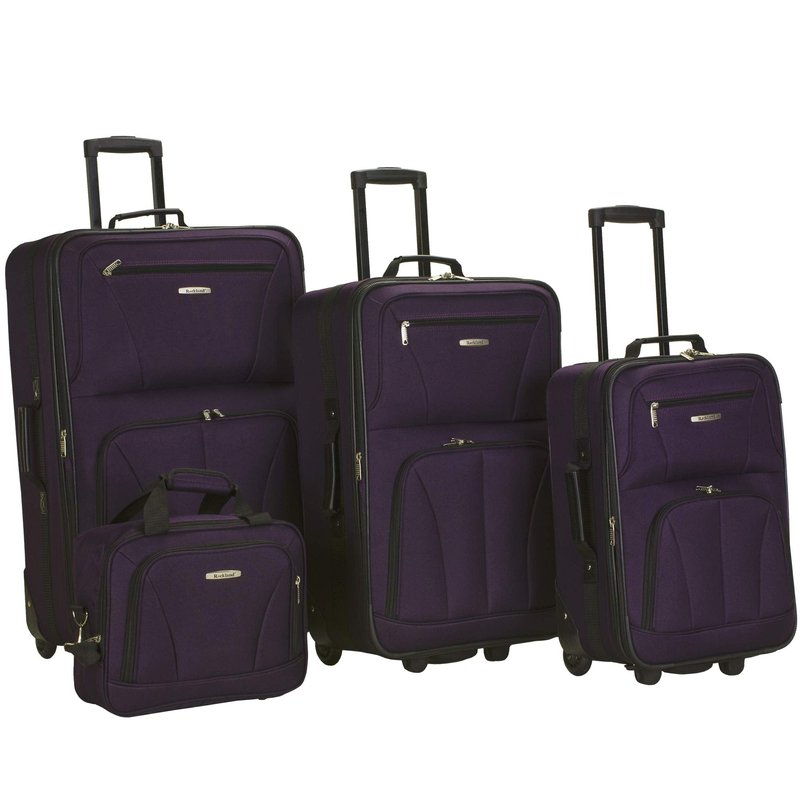 Rockland Fashion Softside 4 Piece Luggage Set, Expandable, (14" Tote/19"/24"/28"), Purple
