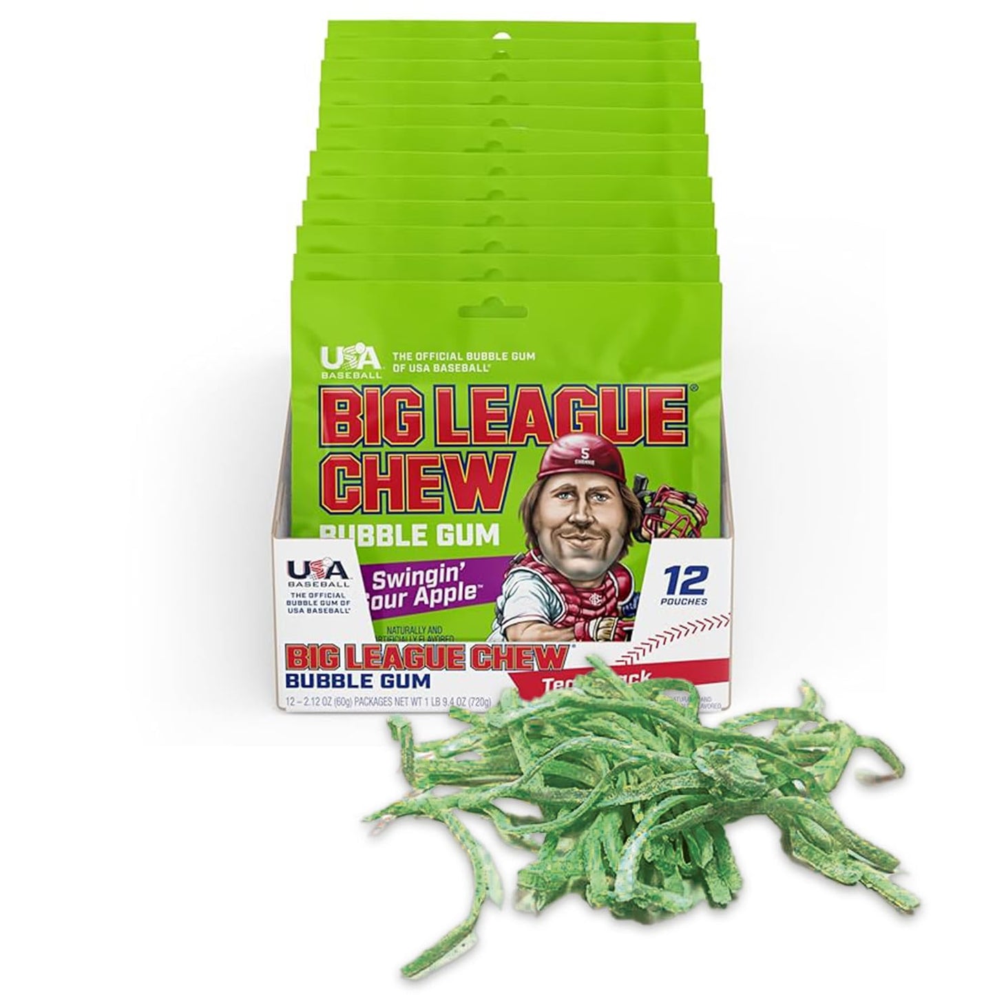 Big League Chew Outta Here Original Bubble Gum - Classic Ballpark Flavor | Perfect for Baseball Games, Teams, Concessions, Parties, and More | Pack of 12 Bags (2.12oz Each)"

Rewritten Product Title: "Original Bubble Gum - Big League Chew Classic Ballpark