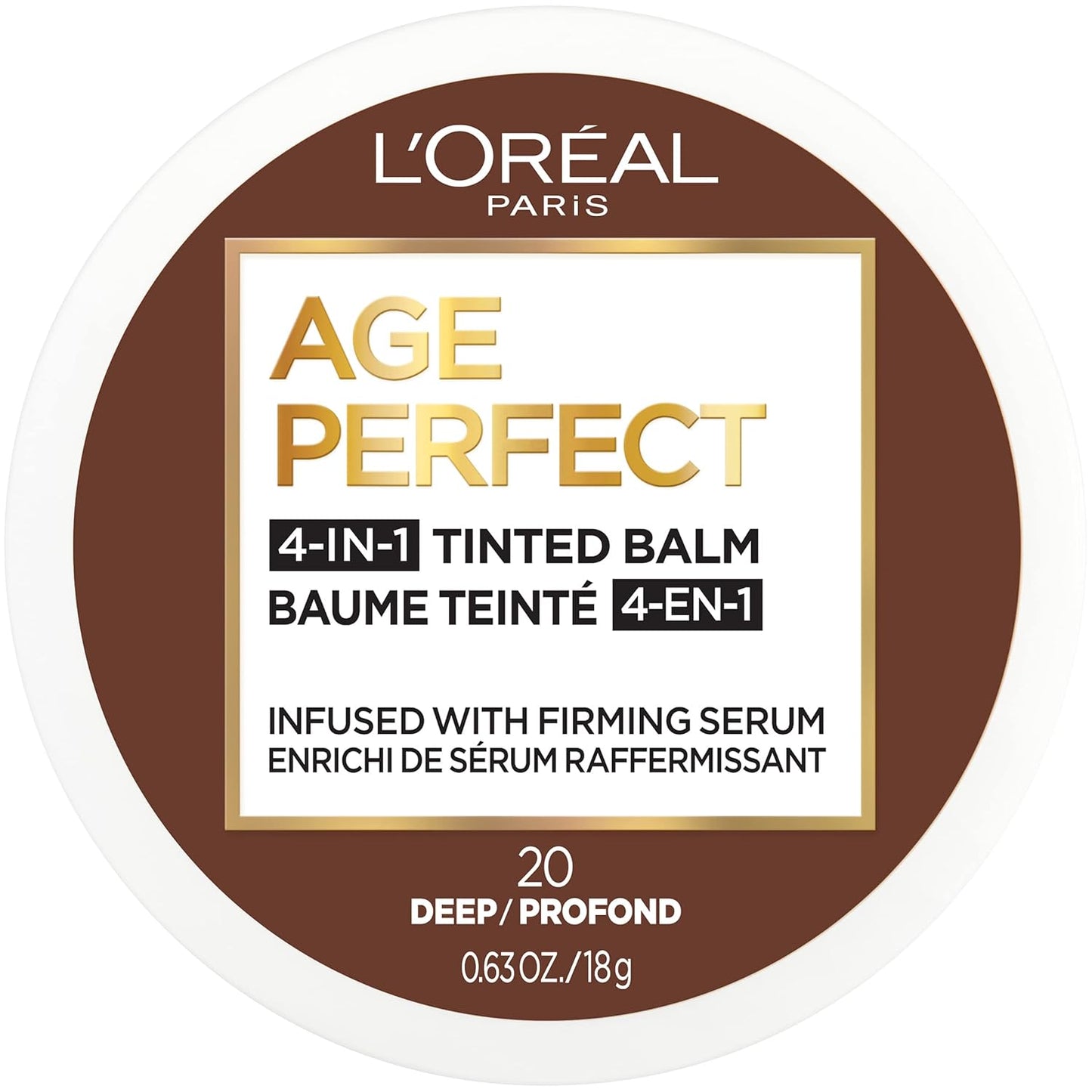L'Oreal Paris Age Perfect 4-in-1 Tinted Face Balm Foundation - Firming Serum, Deep 20, 0.61 Oz